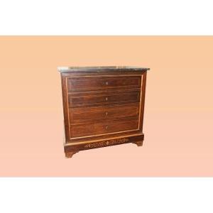 French Chest Of Drawers From The Early 1800s, Charles X Style, In Rosewood. It Has 3 Drawers