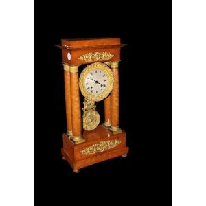 Beautiful French Clock From The Second Half Of The 19th Century, Empire Style, Made Of Elm Wood