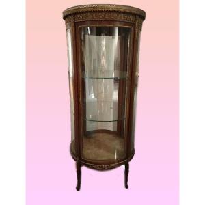 Small French Mahogany Round Display Cabinet With A Single Door, In Transition Style