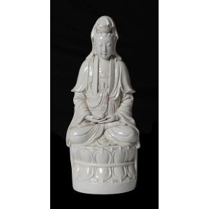 Chinese White Porcelain Sculpture From The Late 1800s Depicting Buddha