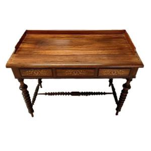 Biedermeier Style Desk In Northern European Rosewood With Turned Legs, Backsplash Top And Inlay