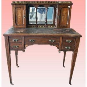 Petit Bureau De Style Victorien Avec Rehausse Et Miroir Datant De 1800 En Palissandre incrustat