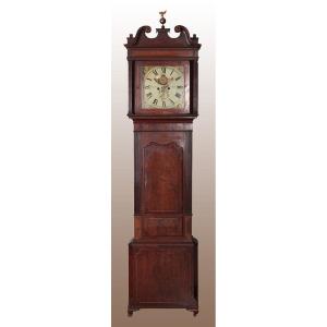 Column Clock With Moon Phases, In Worked Mahogany Feather. Dial With Early 19th Century Regency