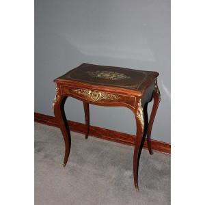 French Dressing Table From The Mid-1800s, Louis XV Style, In Rosewood. It Features Rich Ivory 