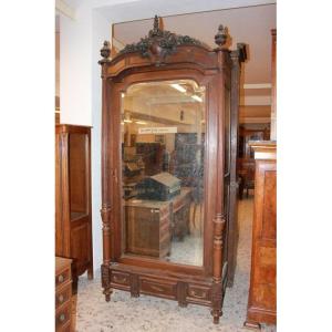 French Wardrobe With 1 Door And Mirror From The Second Half Of The 19th Century, Louis-philippe