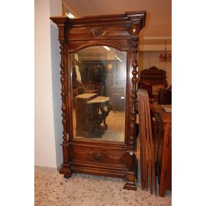 French Wardrobe With 1 Door And Mirror From The Second Half Of The 19th Century, Louis-philippe