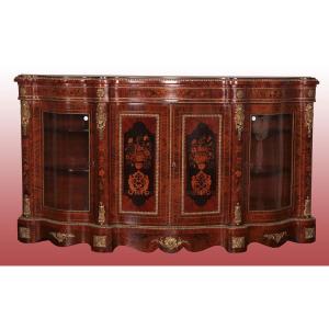 Spectacular Sideboard Of Dutch Origin With 4 Doors. In Walnut Grind, Central Doors With Ebony