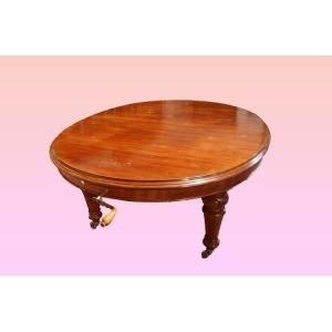 Grande Table Ovale Extensible De Style Victorien Du XIXe Siècle Avec Manivelle