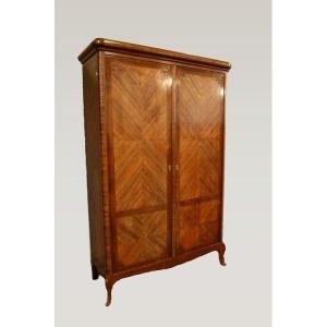 Late 1800s French Wardrobe, Transition Style, In Bois De Violette And Mahogany Wood