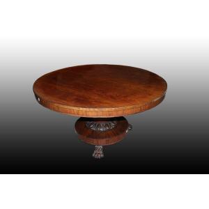 Circular English Sail Table From The Early 1800s, Regency Style, In Mahogany Wood