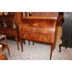 Austrian Roll-top Desk From The Mid-1800s, Louis XVI Style, In Mahogany Wood And Mahogany