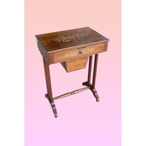 French Working Table From The First Half Of The 19th Century, Charles X Style, In Mahogany Wood