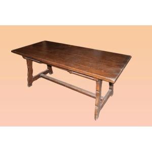 Italian "fratino" Table From The Mid-1900s In Walnut Wood. It Features 3 Drawers 