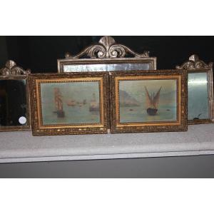 A Pair Of Small French Oil Paintings On Canvas From The Early 1900s, Depicting Coastal Views