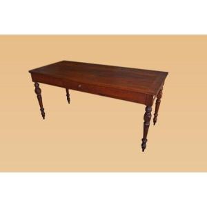 French Rustic Fixed Table From The Mid-1800s In Cherry Wood. It Features A Tabletop