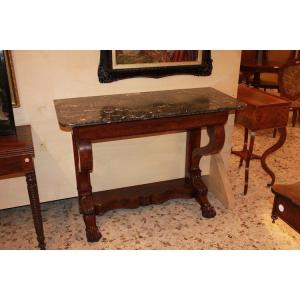  French Mid-19th Century Wall Console, Empire Style, Made Of Mahogany And Mahogany Feather