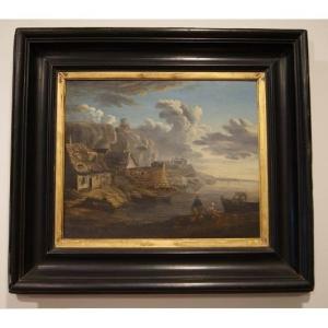 Oil On French Panel From The Mid-1800s With Contemporary Blackened Frame
