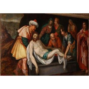 Oil On Panel From 1600, Flemish, Depicting The "deposition Of Jesus,"