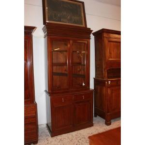 Italian 1800s Fir Wood Walnut-stained Sideboard Bookcase