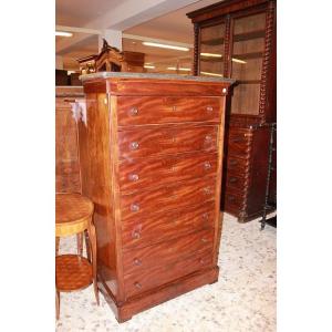 French Weekly Chest From The Second Half Of The 19th Century, Made Of Mahogany Wood And Mahogan