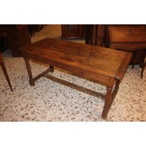 Large French Rectangular Table From The Mid-1800s, Rustic Style, Made Of Walnut Wood