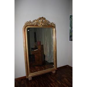 Grande Miroir Française De Style Louis XVI En Bois Doré à La Feuille d'Or