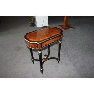 French Dressing Table Louis XVI Style In Ebony And Burl Wood Inlaid