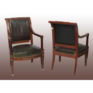 Paire De Splendides Fauteuils De Style Empire Français Des Années 1800