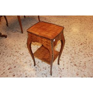 French Louis XV Style Small Table Richly Inlaid With Drawer From The 1800s