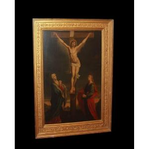 Huile sur toile française du XVIIIe siècle (1700) représentant la Crucifixion