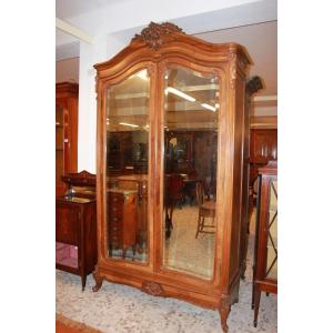 Walnut Wood 2-door Louis Philippe Style Wardrobe With Mirrors