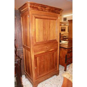Tall French Louis Philippe Style Walnut Wood Wardrobe Cupboard