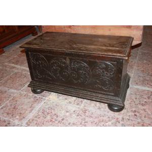 Small French Walnut Wood Chest From The 1700s With Onion Feet