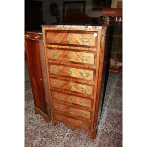 French Napoleon III Style Tallboy From The Late 19th Century With Marble And Bronze Ornaments, 