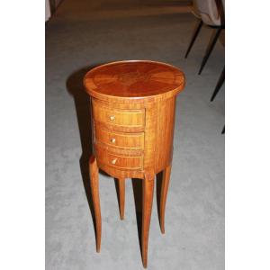 19th Century French Cylindrical Mahogany Side Table In Transitional Style