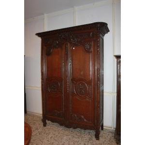 18th Century French Normandy Provincial Wardrobe With 2 Doors, Richly Carved Oak