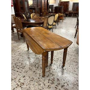 Oval Walnut Wood Extension Table From The 19th Century In Rustic Louis Philippe Style With Flap