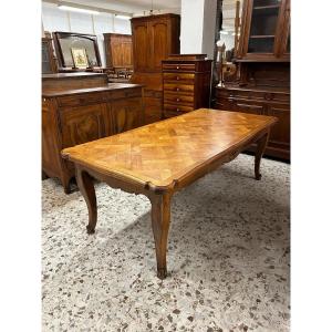 Late 19th Century Provencal Table With Parqueted Top, Extendable, In Cherry Wood