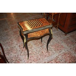Précieuse Table De Jeu Française En ébène Et Loupe d'Orme