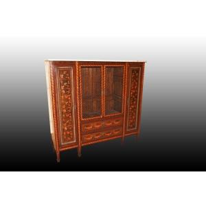 French 4-door Showcase From The Mid-1800s, Louis XVI Style, In Mahogany Wood