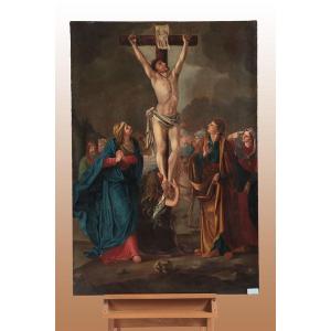 Huile Sur Toile Italienne De 1700 Représentant La Crucifixion
