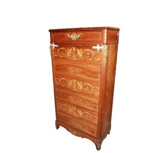 Elegant Charles X French Secretaire – Early 19th Century, Inlaid Rosewood And Gilt Bronze