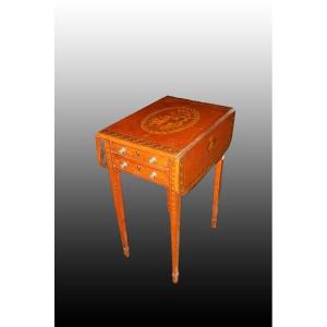 Petite Table De Style Sheraton Anglais Du XIXe Siècle Avec Rabats Et Peintures