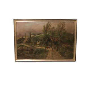 Huile Sur Toile Hollandaise Du XIXe Siècle Représentant Une Scène Champêtre, Signée Marinus 