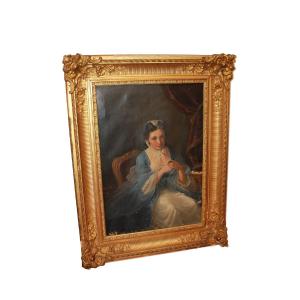Huile sur toile française du XIXe siècle – Portrait de Dame