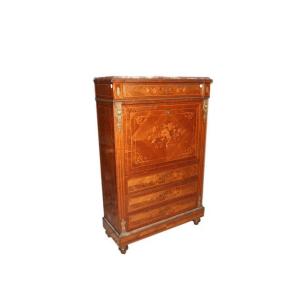 Secrétaire Français En Bois De Rose De Style Louis XVI Datant Du XIXe Siècle, Avec Marbre 