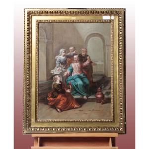 Oil On Canvas Depicting Jesus Among The Women. Origin: France Period: Late 1800s 