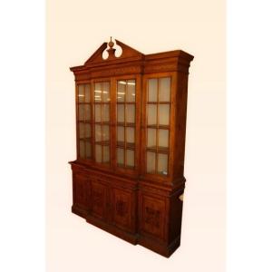 Italian Bookcase From The First Half Of The 1900s In Ash Wood And Ash Burl. In The Upper Part, 