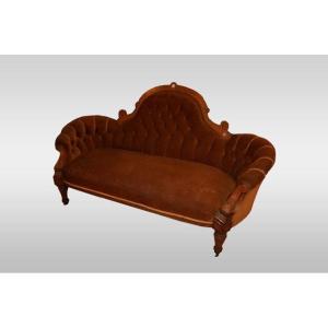 Mid 1800's English Sofa, Victorian Style, In Walnut And Briar Walnut. It Has A Low Seat, Inlays
