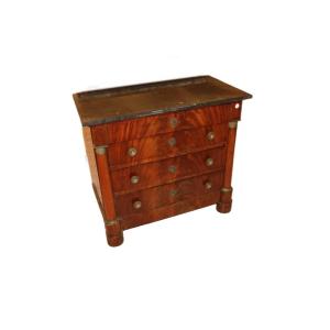 Small French Chest Of Drawers From The Second Half Of The 1800s, Empire Style, Made Of Mahogany